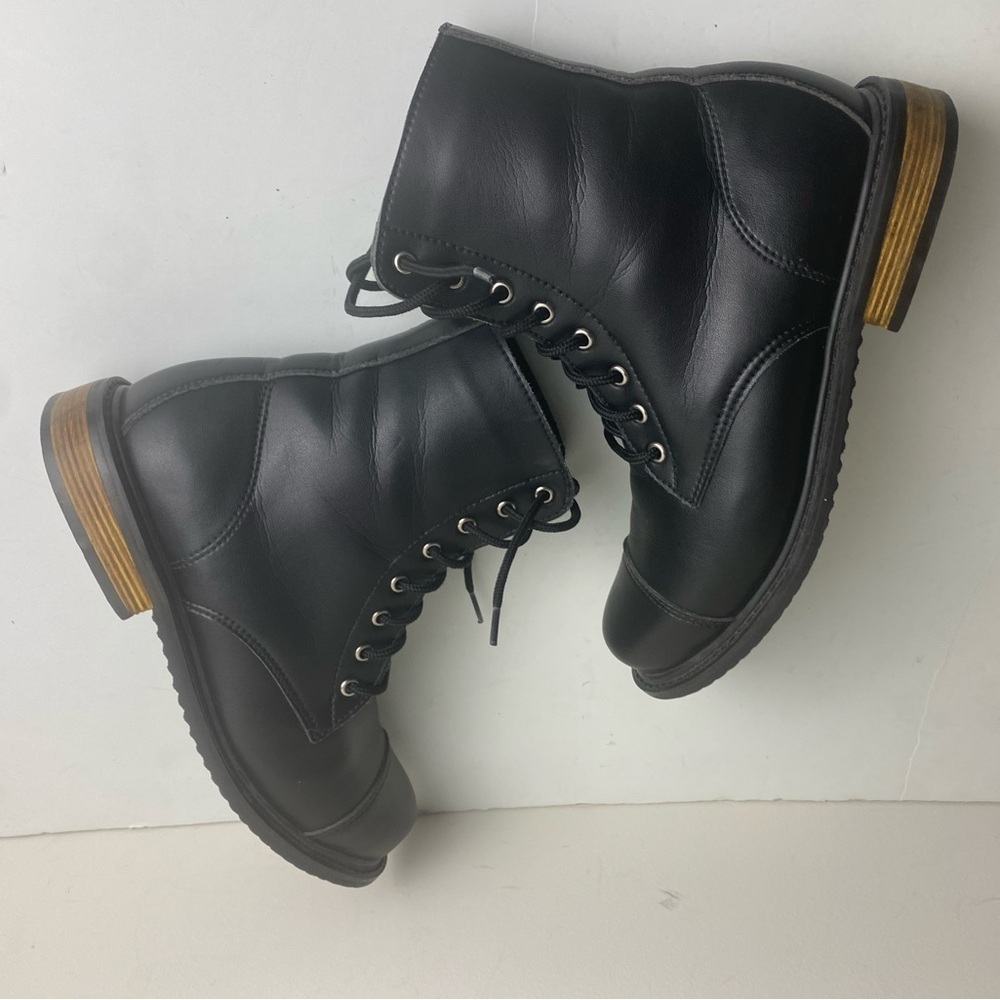 Nicora Sustainable Vegan lace up boots black wood heel American Made sz 6.5 - Picture 10 of 11